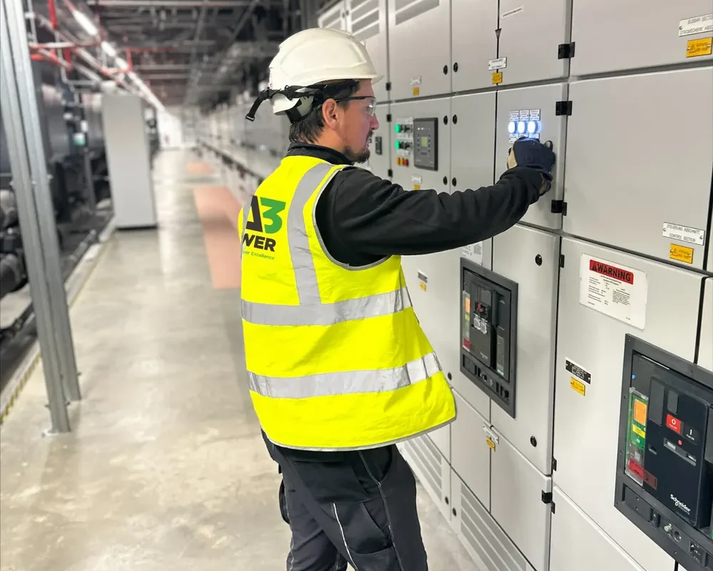 SA3 Power engineer energising LV switchgear during commissioning