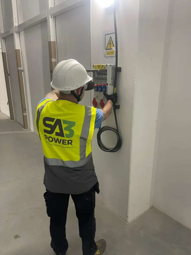 SA3 Power engineer testing a temporary socket outlet board