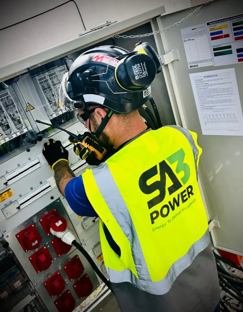SA3 Power engineer working on a temporary site power distribution board