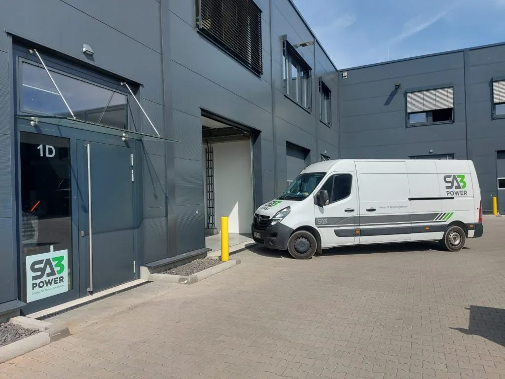 SA3 Power van outside the Frankfurt offsite manufacturing facility in Hofheim am Taunus