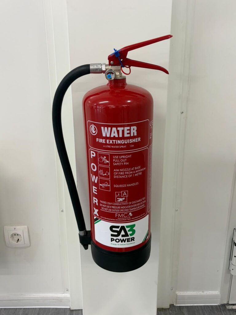 SA3 Power branded fire extinguisher on site
