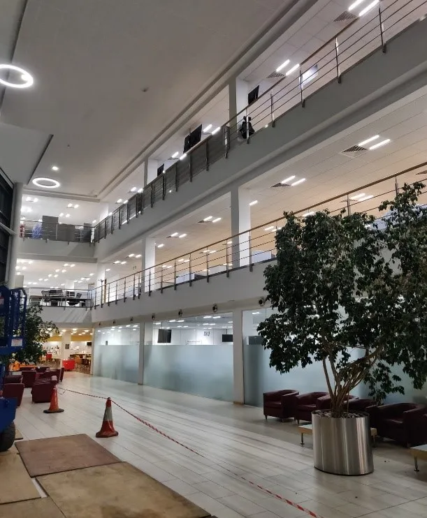 Office atrium with LED lighting, First Data, Basildon