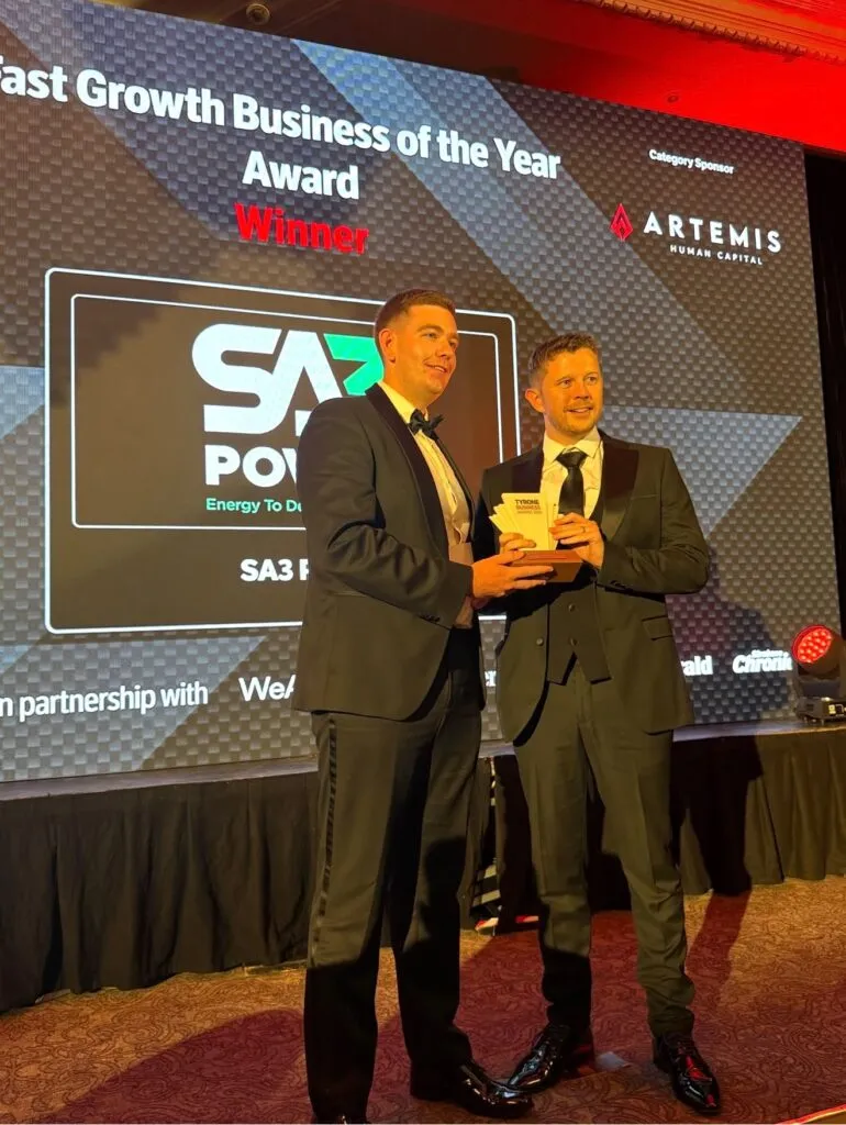 SA3 POWER on stage as Fast Growth Business of the Year winner, sponsored by Artemis Human Capital
