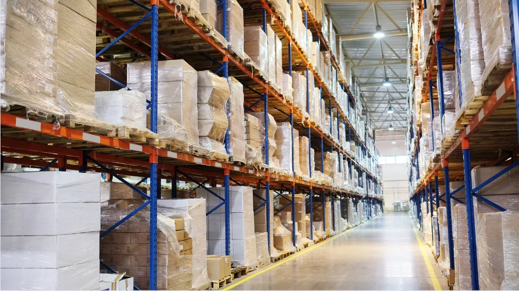 Warehouse racking stocked with electrical supplies for SA3 Power projects